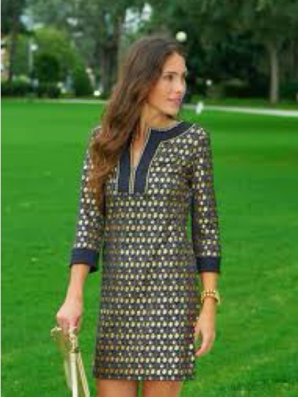Cabana Life Black and Gold Patterned Midi Tunic Dress